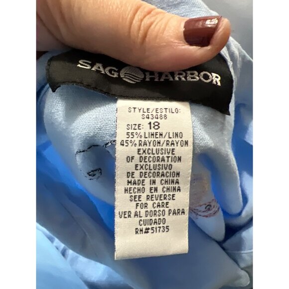 Embroidered Linen Blend Shirt Sz 18 Button-Down Light Blue Floral Beach Lagenlo - Picture 7 of 12